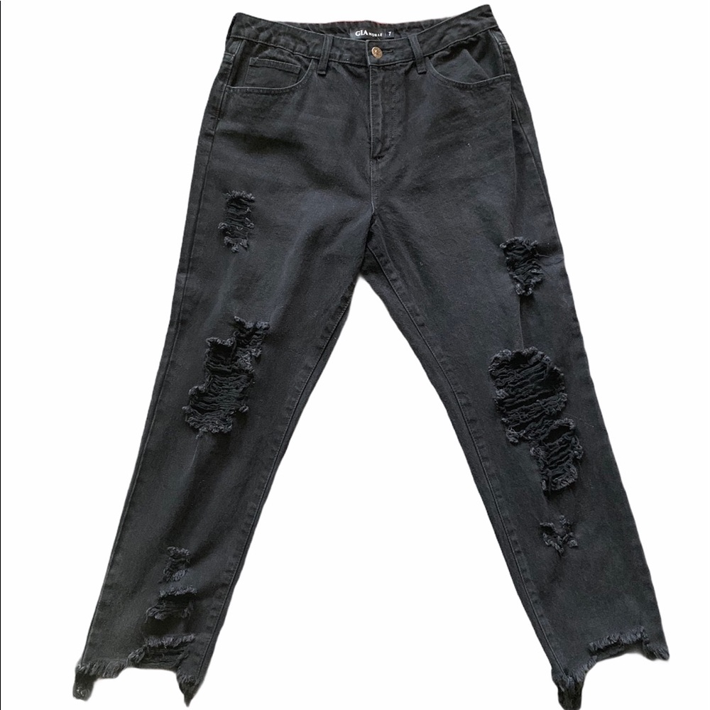 Black Distressed Mom Jeans
